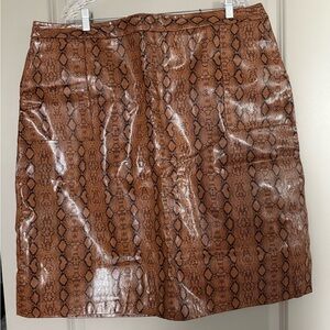 Brown Patent Snake Print Skirt